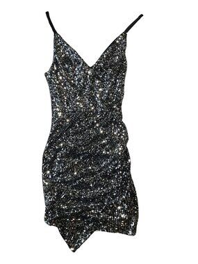 Silver Sequin Wrap Dress - Size S